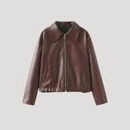 Dam bikerjacka i konstläder med dragkedja för vardagsbruk