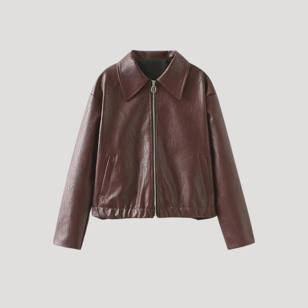 Dam bikerjacka i konstläder med dragkedja för vardagsbruk