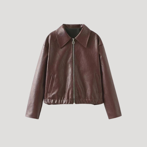 Dam bikerjacka i konstläder med dragkedja för vardagsbruk