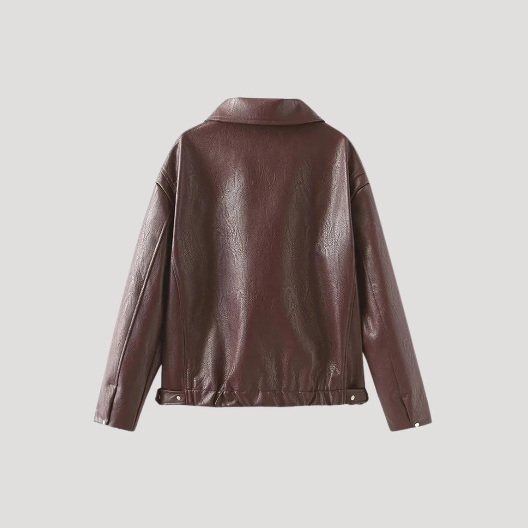 Dam bikerjacka i konstläder med dragkedja för vardagsbruk