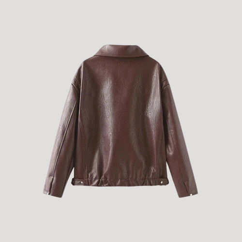 Dam bikerjacka i konstläder med dragkedja för vardagsbruk