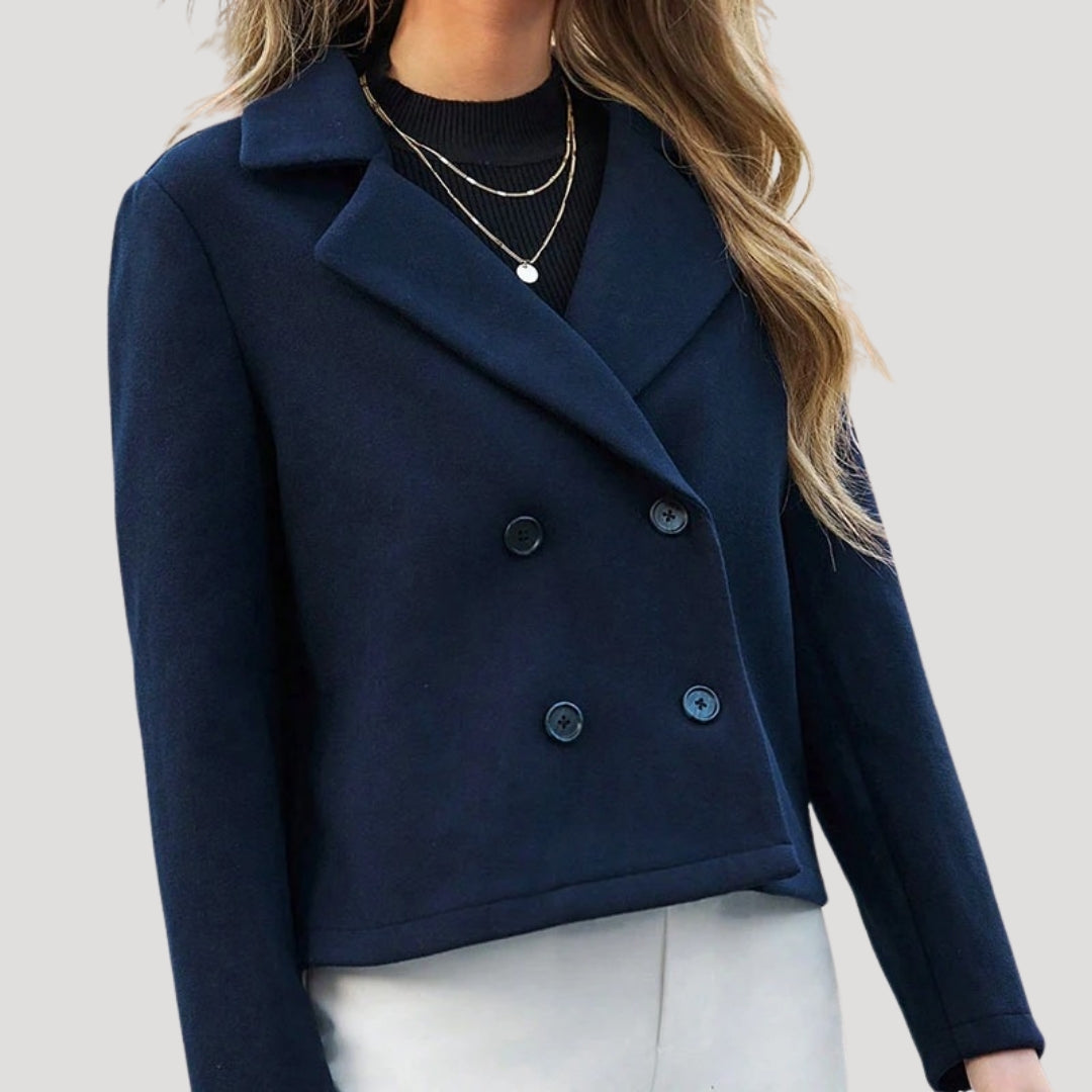 Dam blazer marin dubbelbröstad kontorsjacka för kvinnor 7
