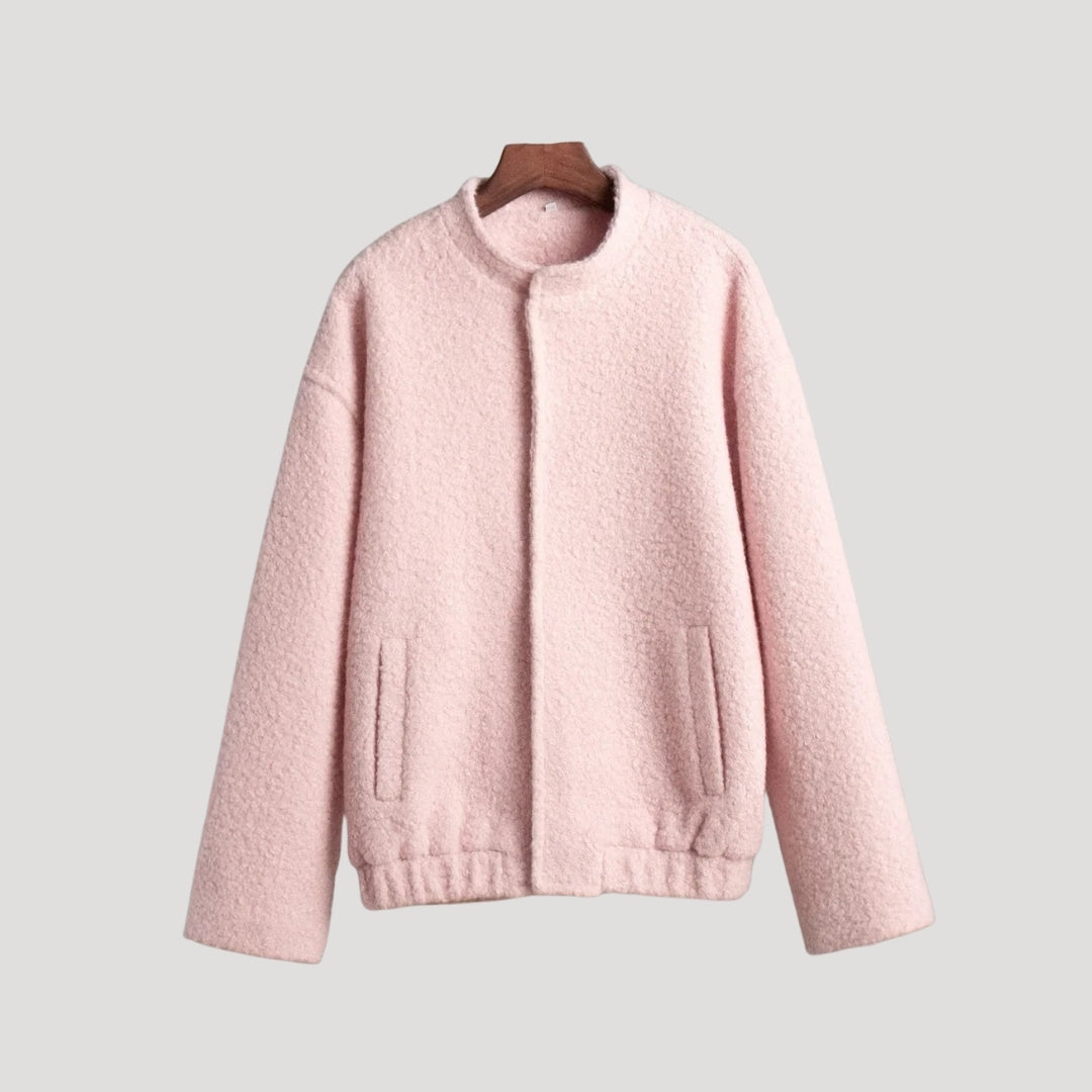 Dam bomberjacka i boucle teddy rosa med dragkedja 1