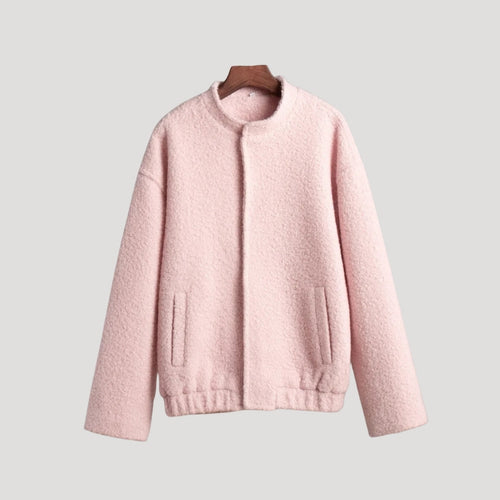 Dam bomberjacka i boucle teddy rosa med dragkedja 1