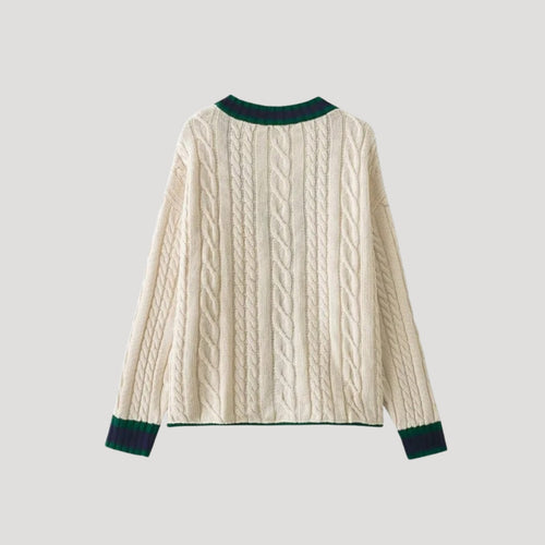 Dam chunky kabelstickad kofta med knäppning för höst och vår 1