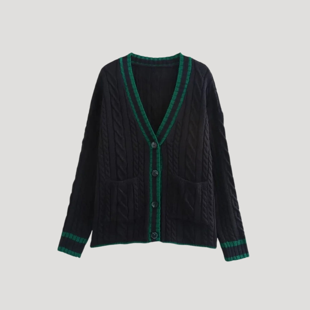 Dam chunky kabelstickad kofta med knäppning för höst och vår 2