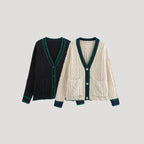 Dam chunky kabelstickad kofta med knäppning för höst och vår 3