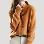 Dam chunky stickad vinterkardigan med knäppning och krage 0