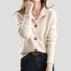 Dam chunky stickad vinterkardigan med knäppning och krage 1