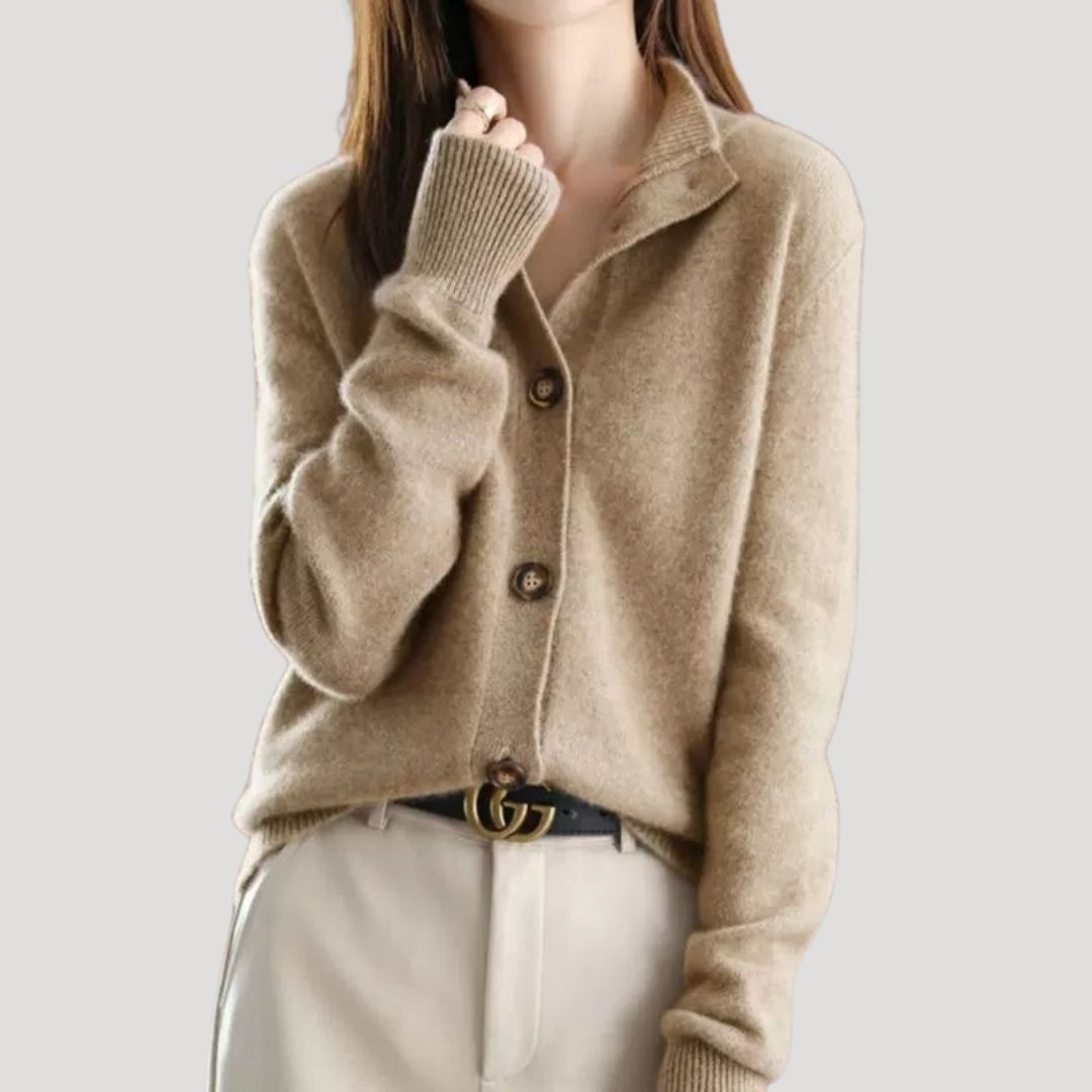 Dam chunky stickad vinterkardigan med knäppning och krage 2