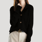 Dam chunky stickad vinterkardigan med knäppning och krage 3