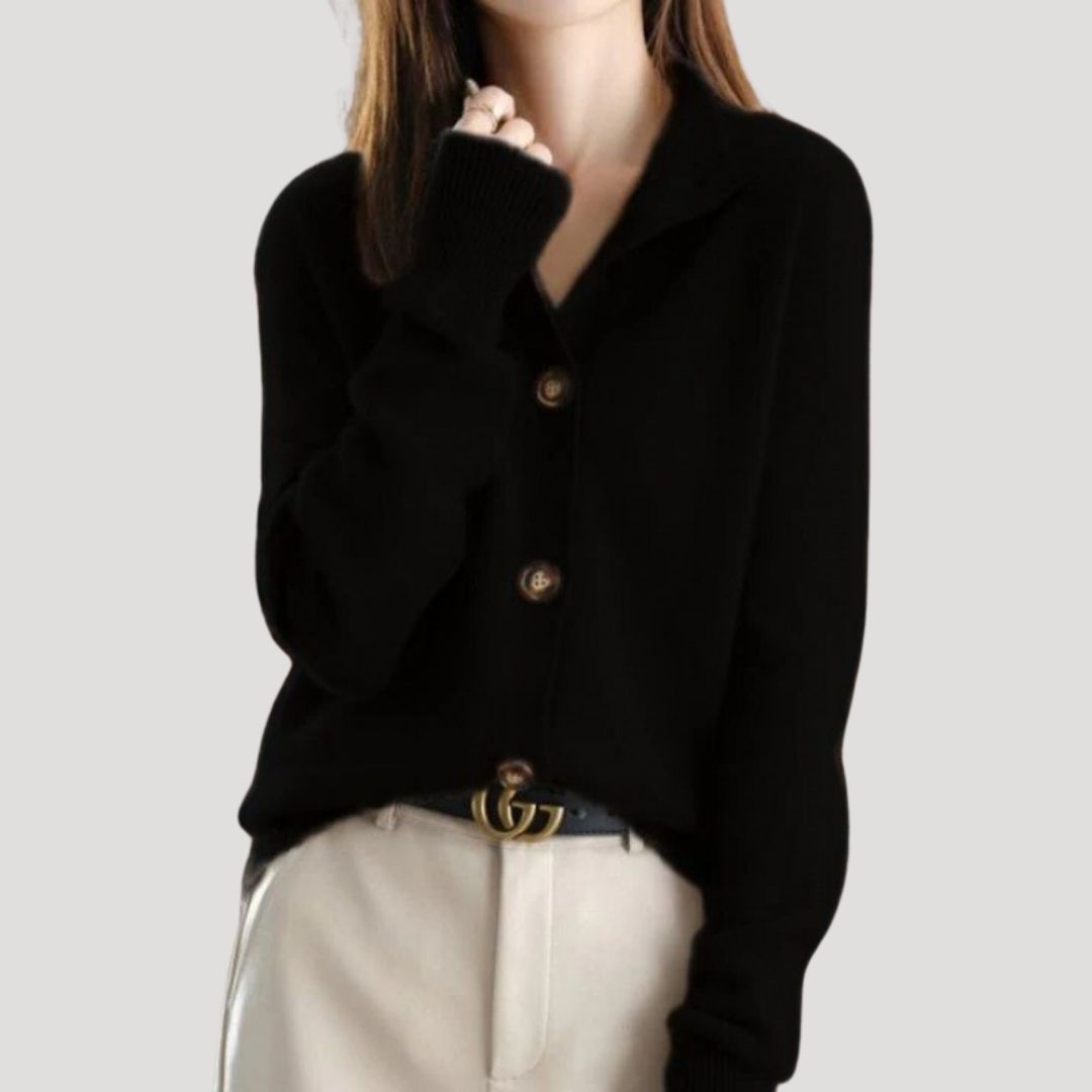 Dam chunky stickad vinterkardigan med knäppning och krage 3