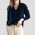 Dam chunky stickad vinterkardigan med knäppning och krage 4