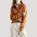 Dam chunky stickad vinterkardigan med knäppning och krage 5