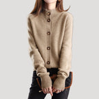 Dam chunky stickad vinterkardigan med knäppning och krage 7