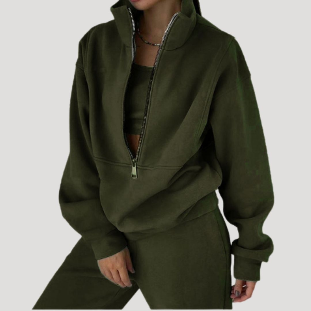 Dam fleece halv zip vintertröja för kalla dagar 0