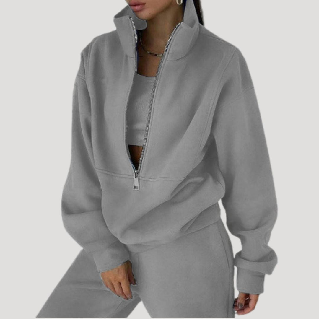 Dam fleece halv zip vintertröja för kalla dagar 1