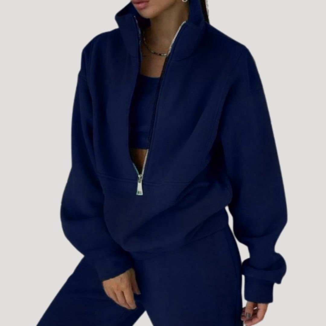 Dam fleece halv zip vintertröja för kalla dagar 4