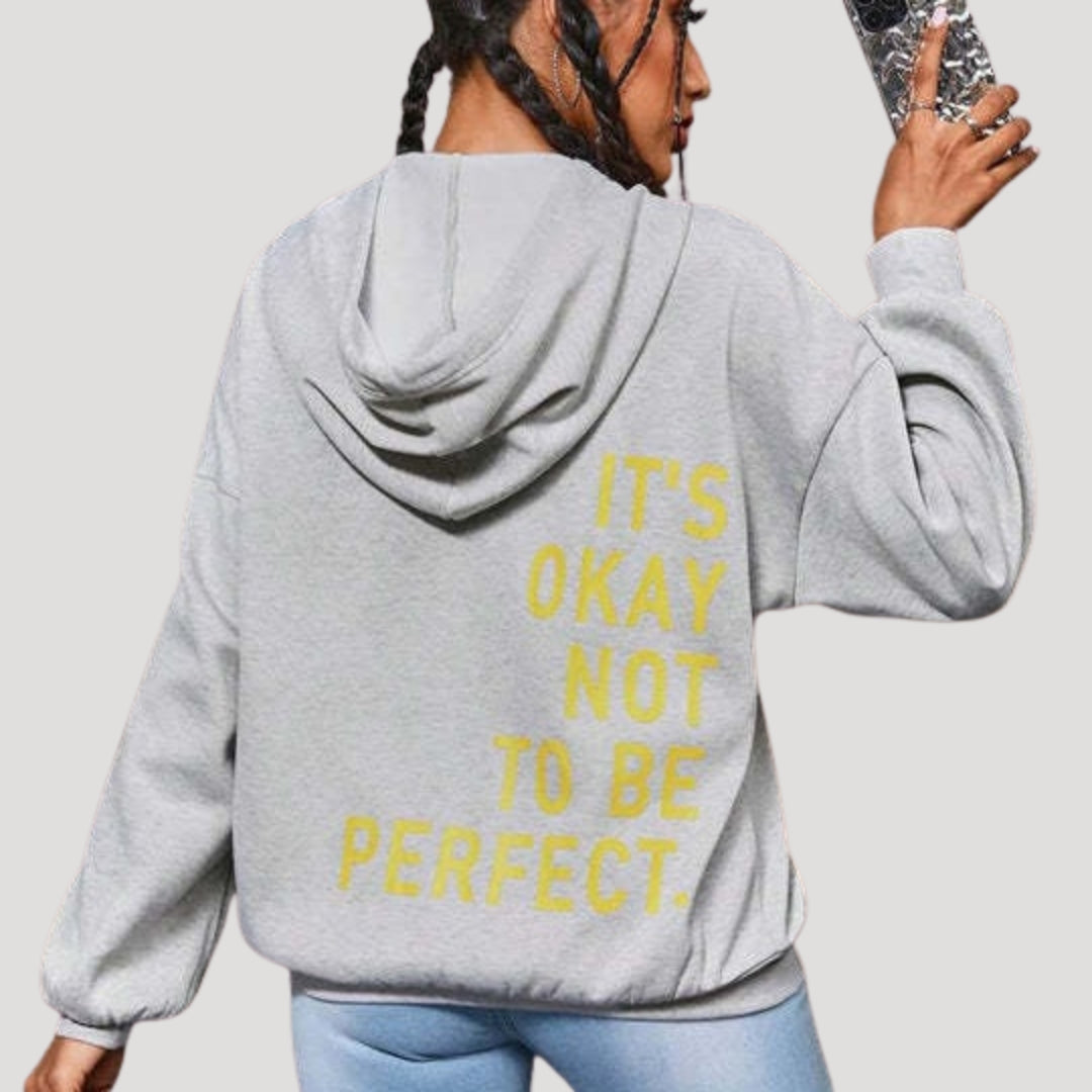 Dam fleece hoodie överdimensionerad med tryck för vinter 1