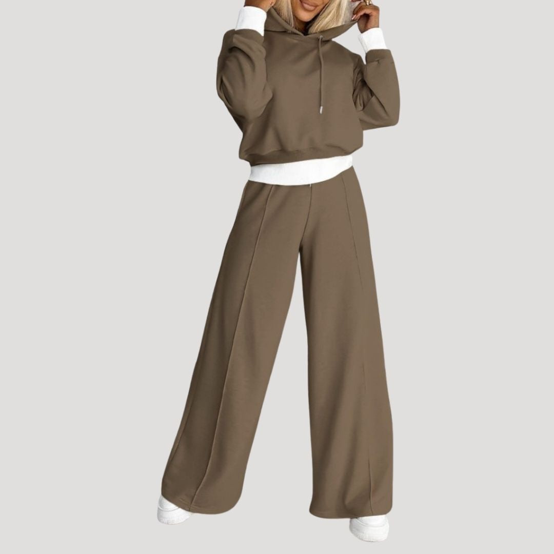 Dam fleecefodrad oversized luvtröja och joggingset för vinter