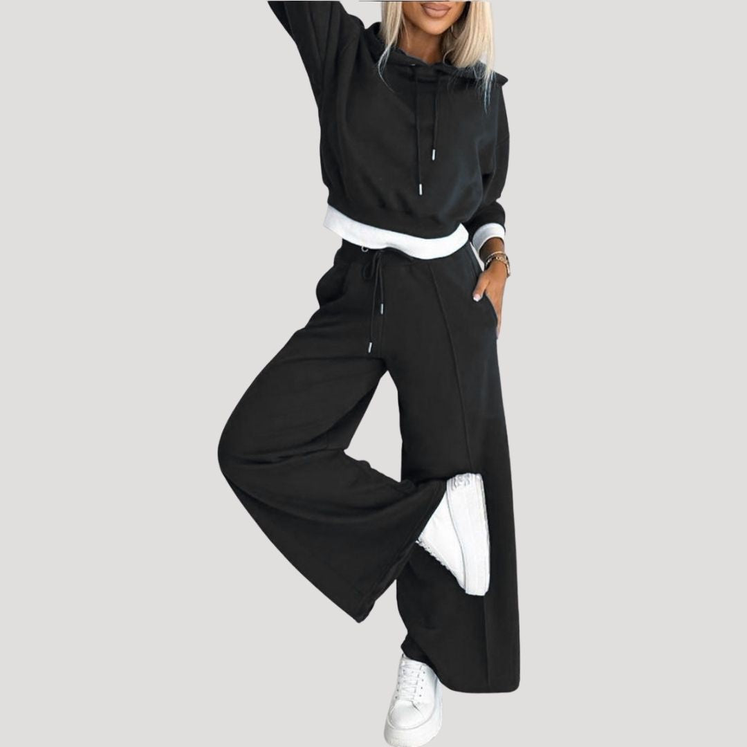 Dam fleecefodrad oversized luvtröja och joggingset för vinter