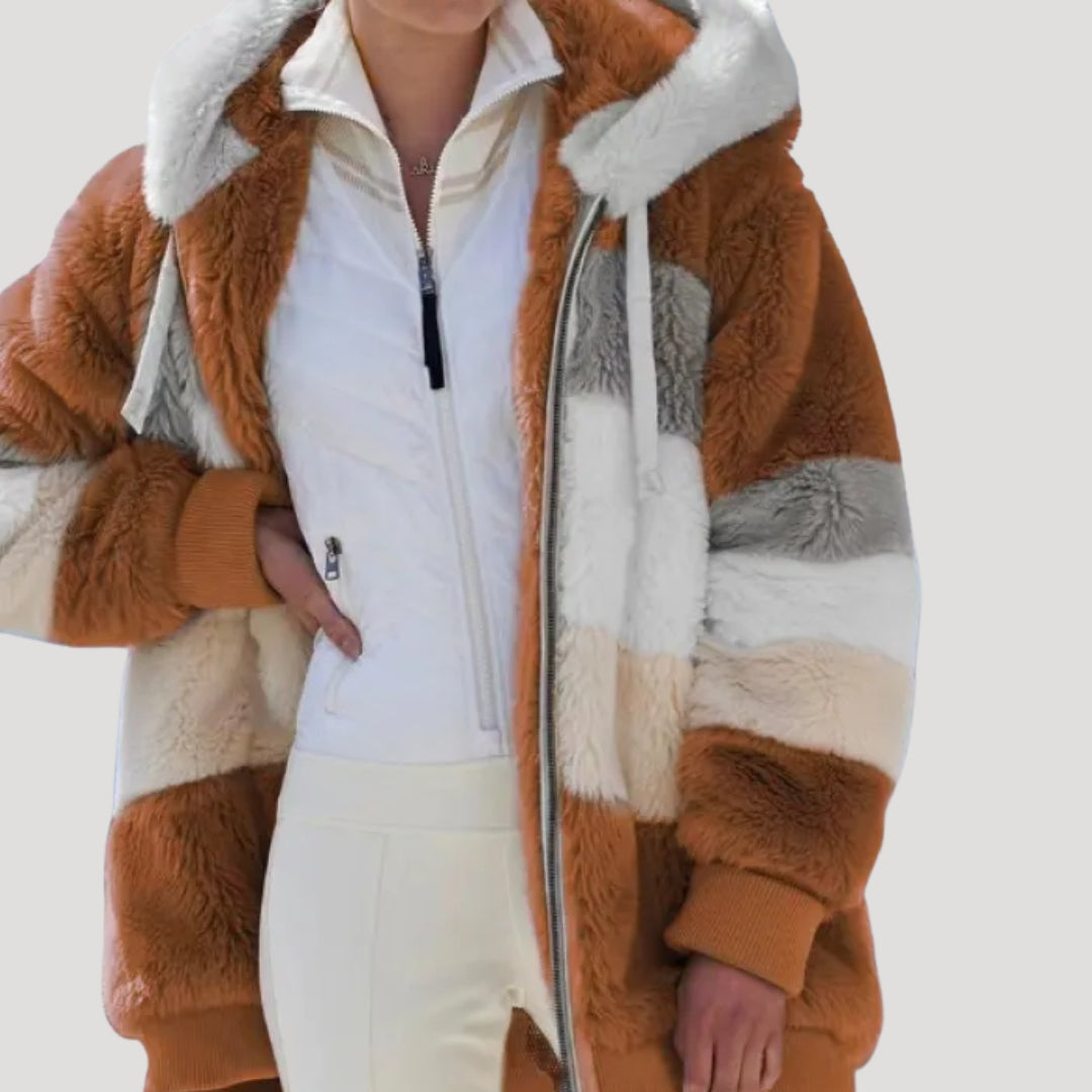 Dam fluffig vinterjacka med huva för kalla dagar 7