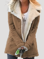 Dam fuskpäls vinterjacka med klassisk krage och plüschfoder 1