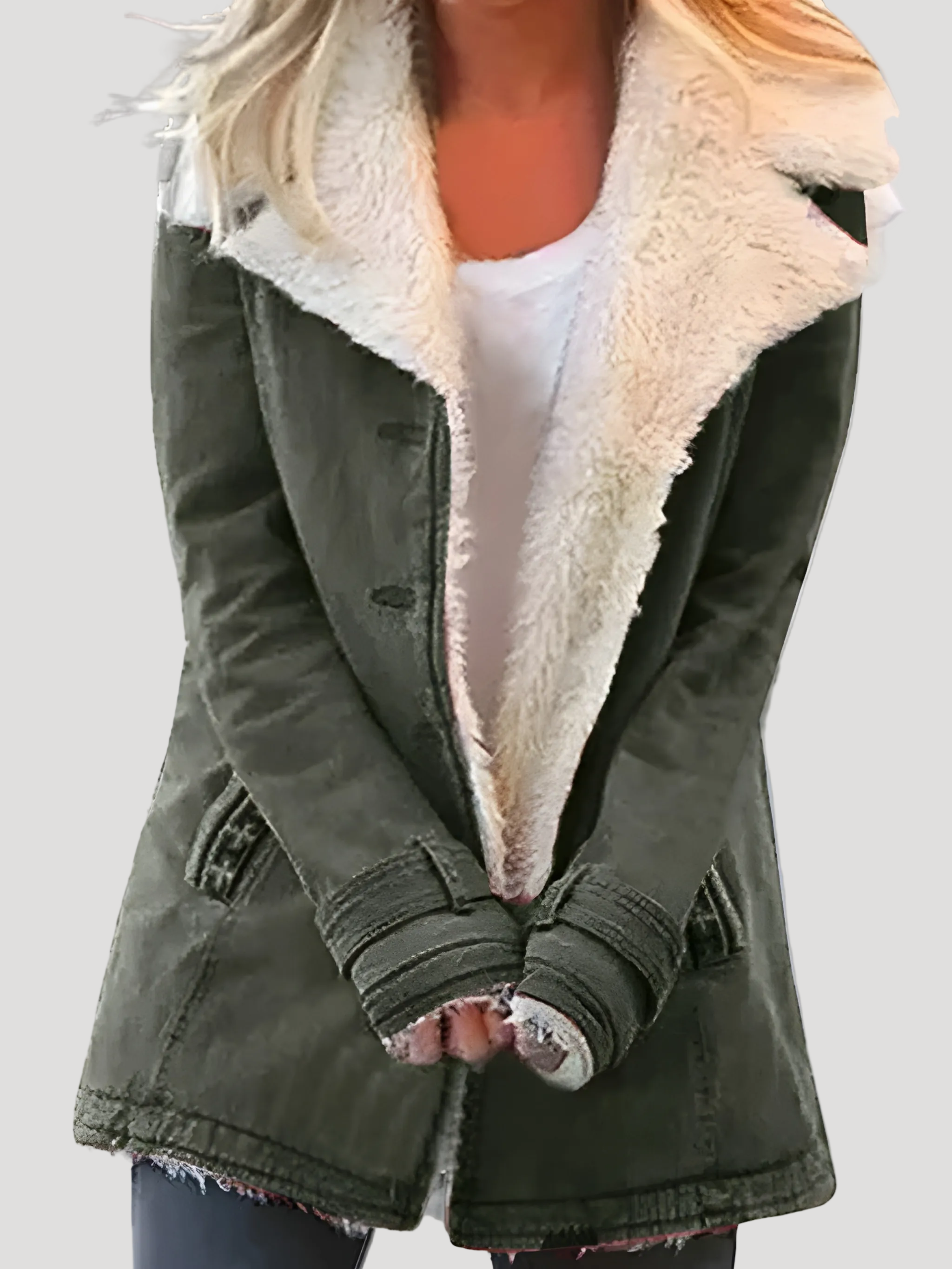 Dam fuskpäls vinterjacka med klassisk krage och plüschfoder 2