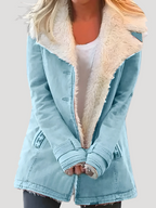 Dam fuskpäls vinterjacka med klassisk krage och plüschfoder 6