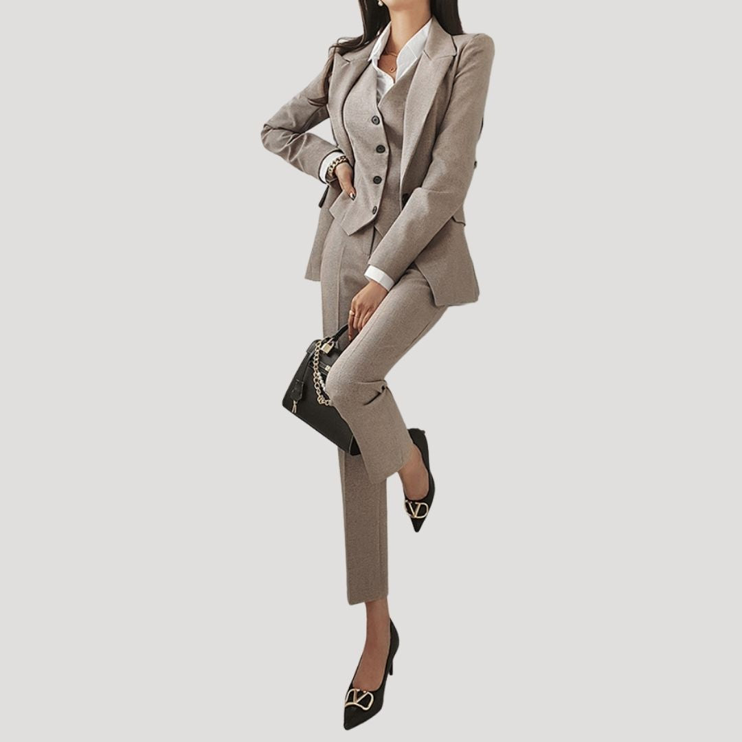 Dam grå passformad kavajbyxdress för vinter och fest