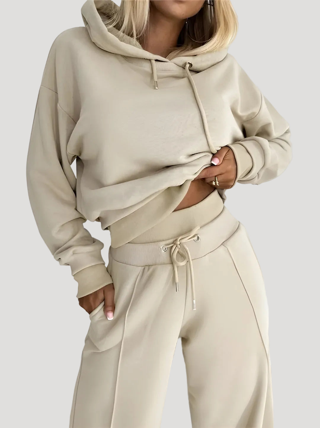 Dam hoodie och byxor set med elastisk midja casual 0