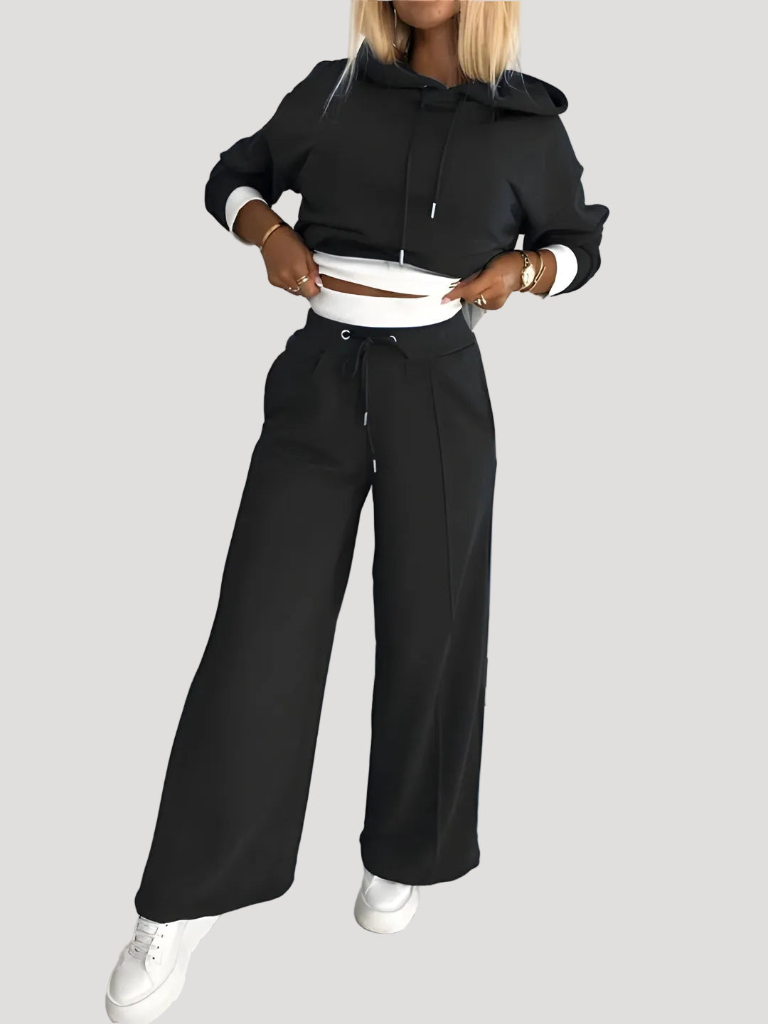 Dam hoodie och byxor set med elastisk midja casual 1