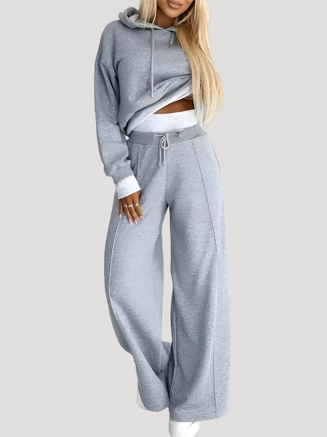 Dam hoodie och byxor set med elastisk midja casual 3