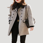 Dam kappa ullblandning dubbelbröst vinterkappa med fickor 0