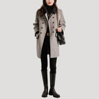 Dam kappa ullblandning dubbelbröst vinterkappa med fickor 1