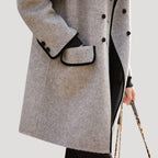 Dam kappa ullblandning dubbelbröst vinterkappa med fickor 2