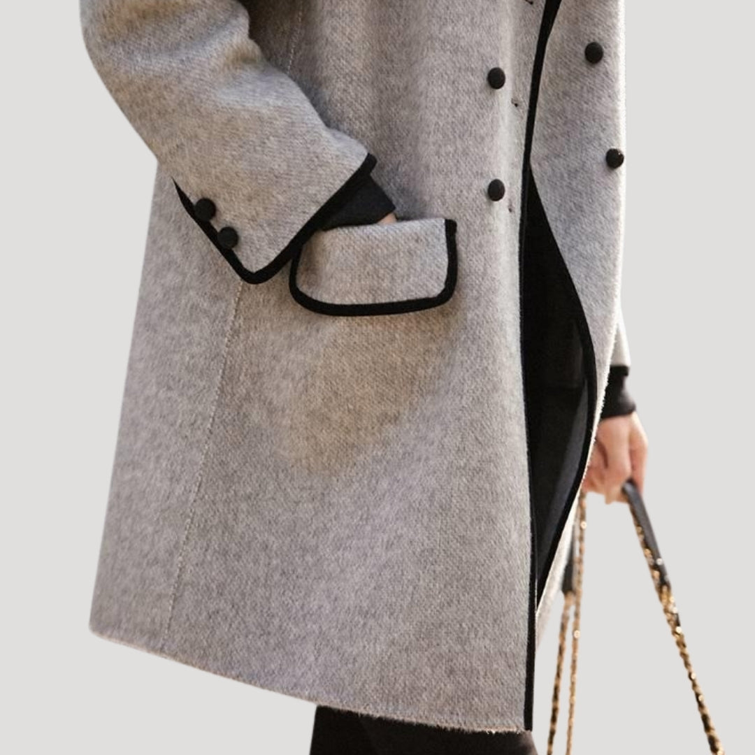 Dam kappa ullblandning dubbelbröst vinterkappa med fickor 2