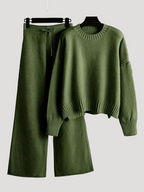 Dam kläder set med stickad tröja och vida byxor höst 6