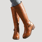 Dam knähöga läderstövlar med spänne för alla säsonger 0