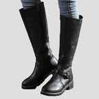 Dam knähöga läderstövlar med spänne för alla säsonger 3