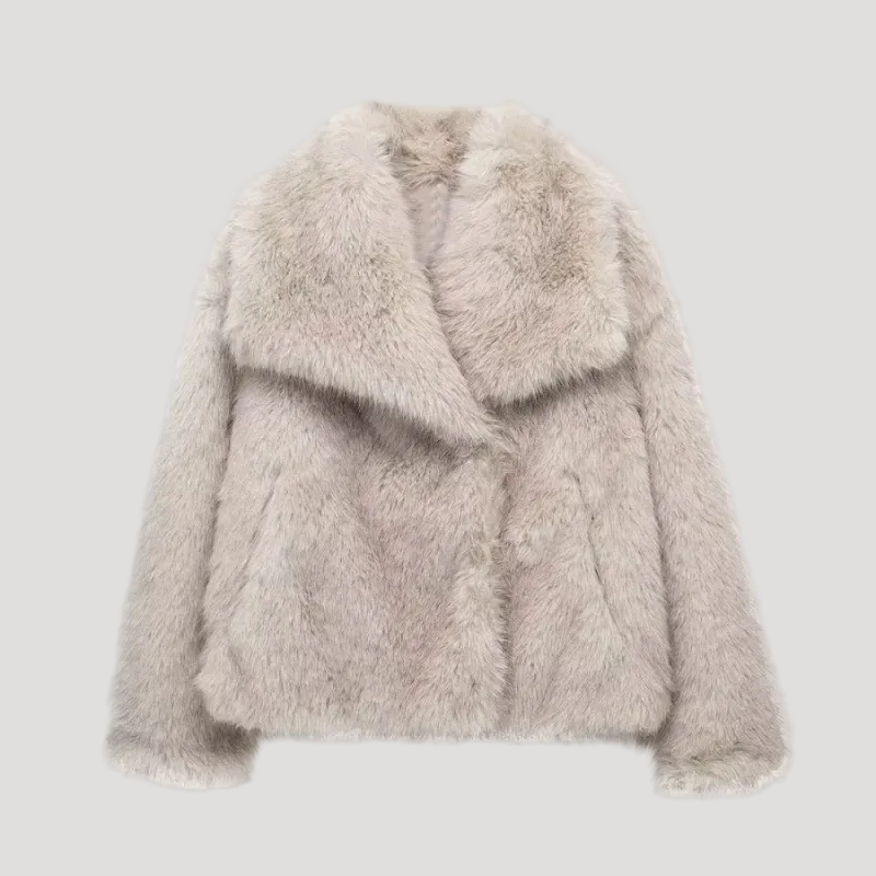 Dam kort fuskpäls vinterjacka med lappkrage varm 0