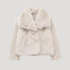 Dam kort fuskpäls vinterjacka med lappkrage varm 2