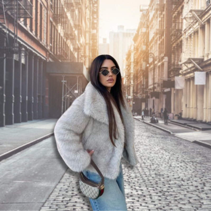 Dam kort fuskpäls vinterjacka med lappkrage varm 5