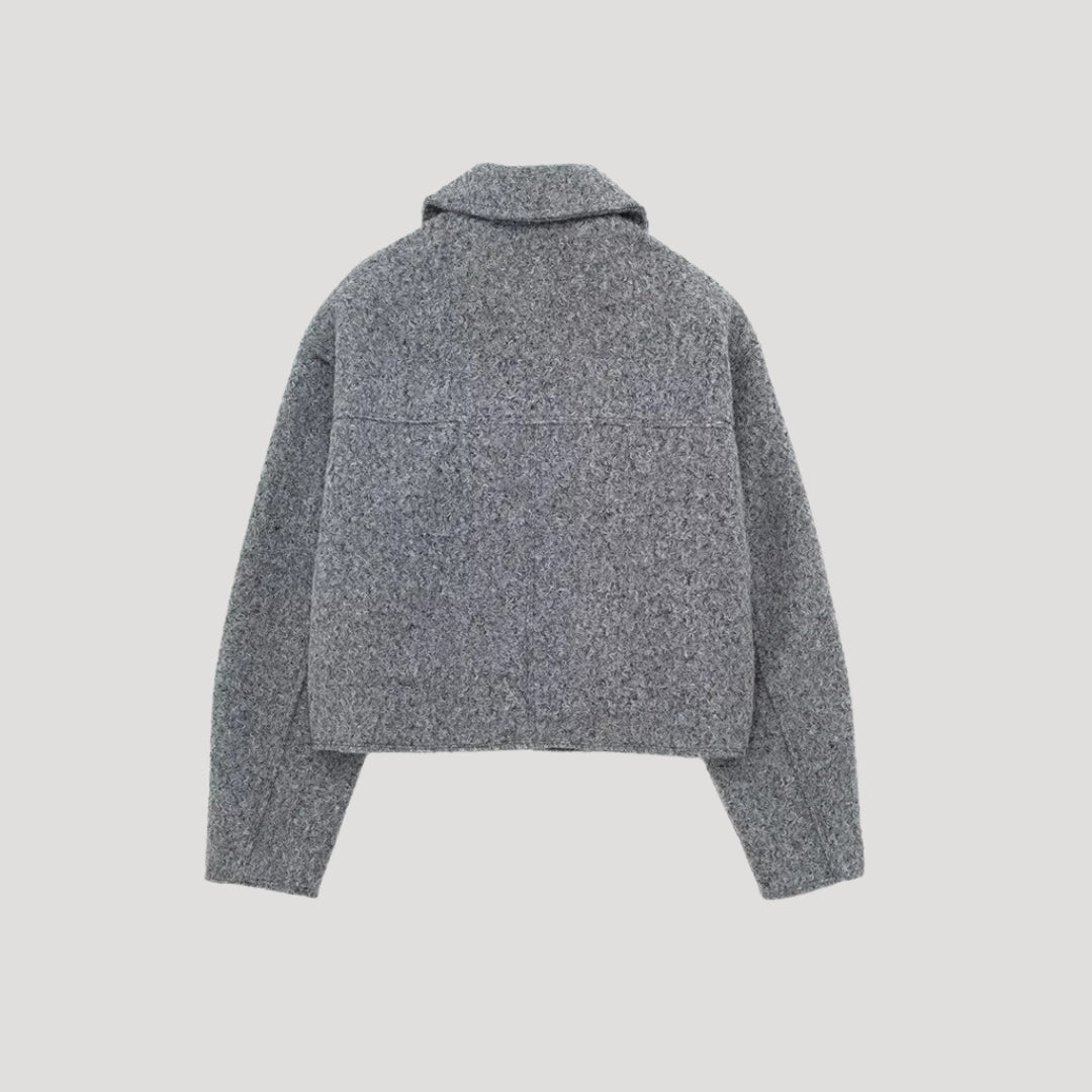 Dam kort ullkappa med krage för hösten