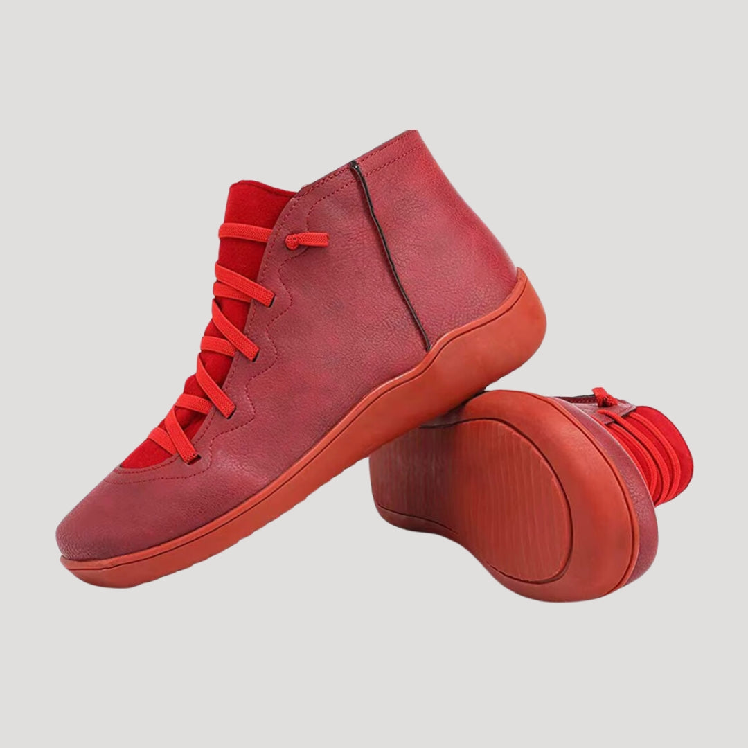 Dam läder hög topp sneakers med snörning för vår och höst 2