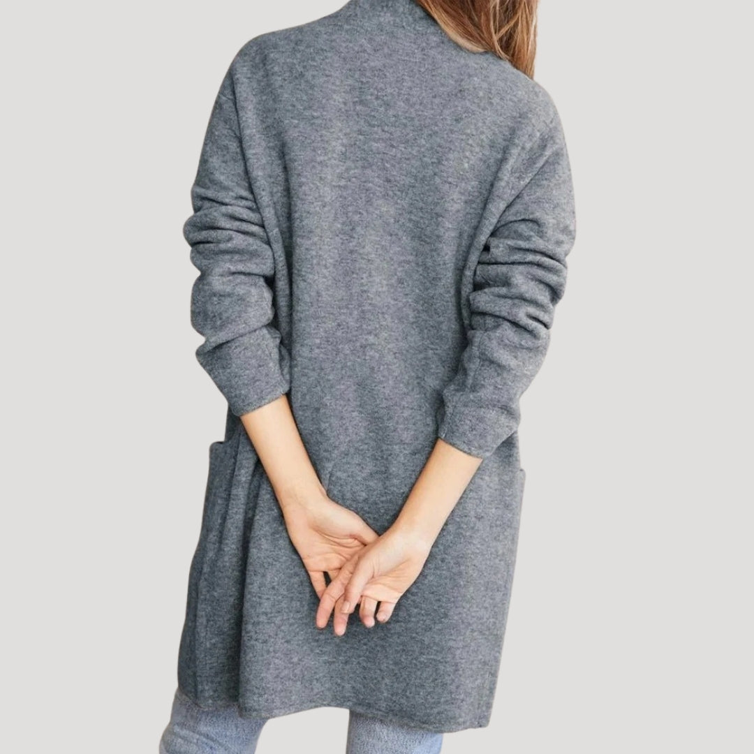Dam lång kofta cardigan med fickor för vår och höst 3
