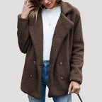 Dam lång vinterjacka med fickor i teddy fleece