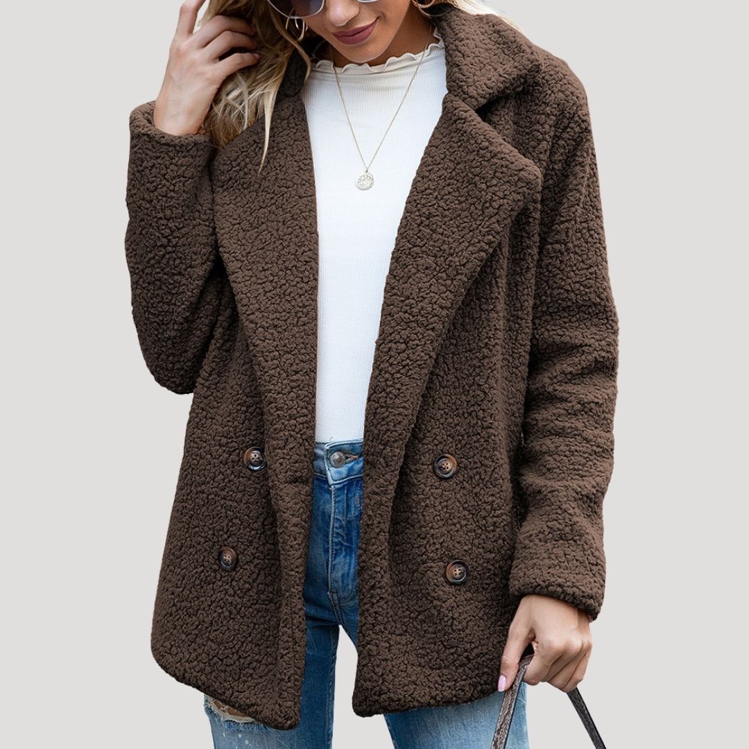 Dam lång vinterjacka med fickor i teddy fleece