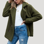 Dam lång vinterjacka med fickor i teddy fleece