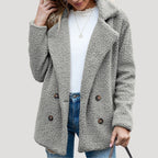 Dam lång vinterjacka med fickor i teddy fleece